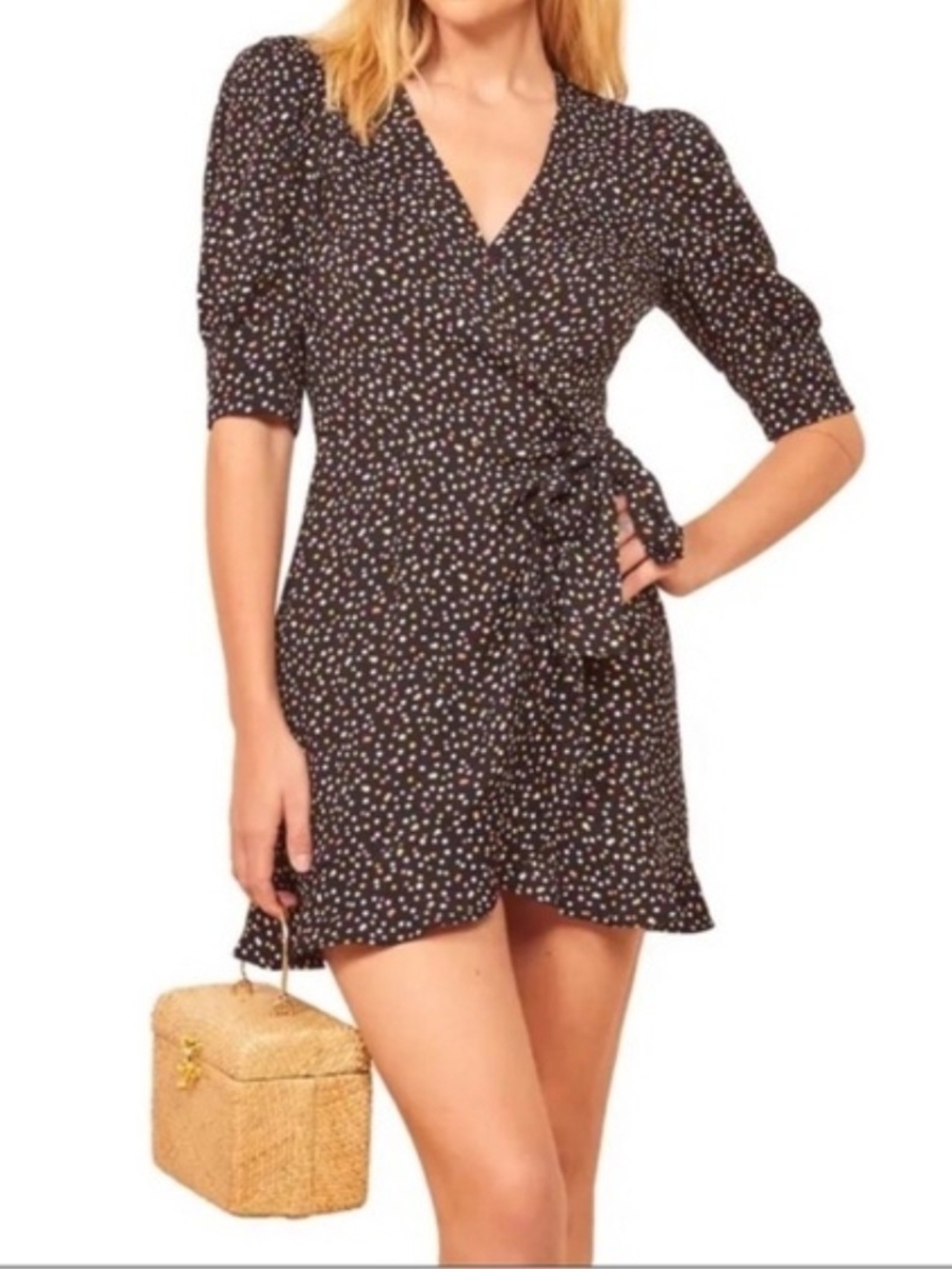 Reformation Black Dress with Pastel Polka Dot Print - Picture 7 of 7